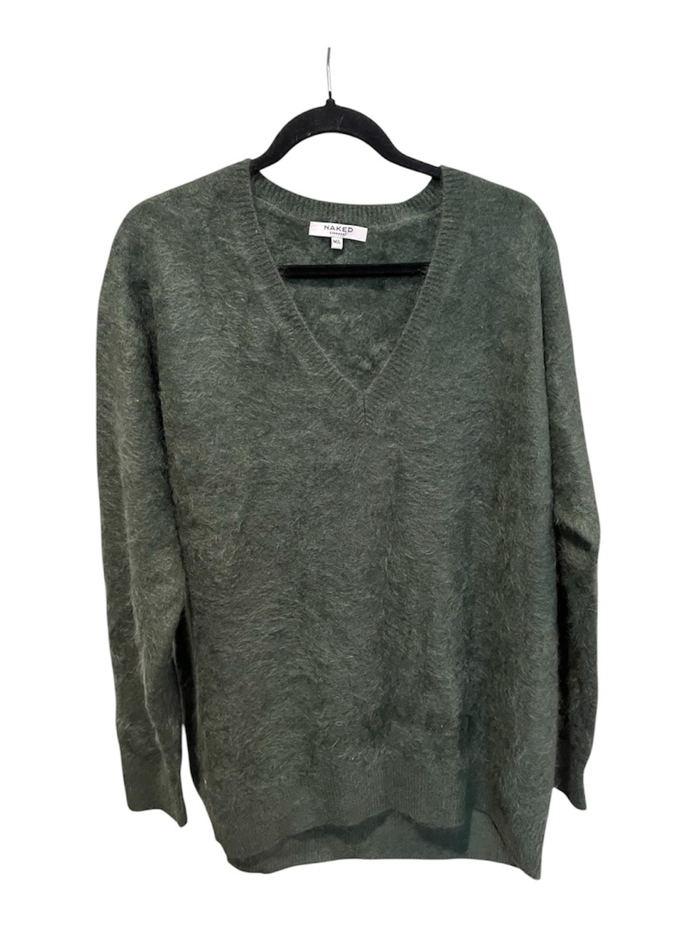 Naked Cashmere Olive Green V-Neck Fuzzy Sweater NWOT